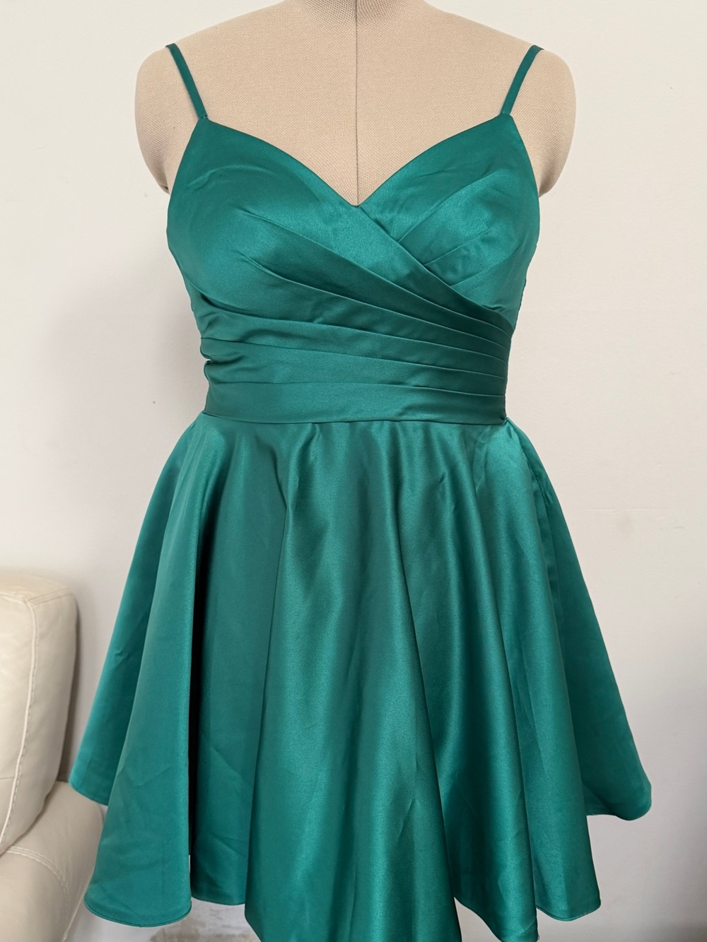 Emerald Green Spaghetti Strap Fit & Flare Dress, size S-M